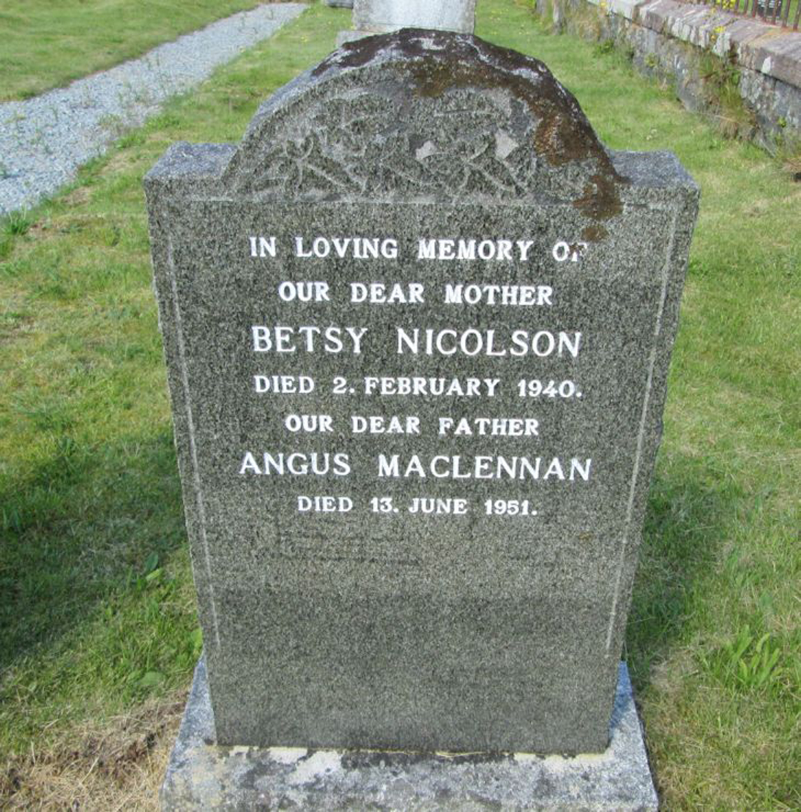 Photo of headstones/Angus MacLennan died 1951 MI Raasay New